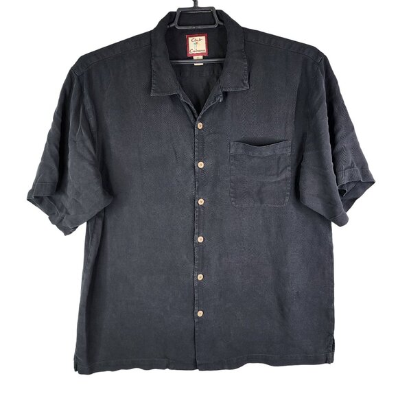 Mens Club Cabana Black Silk Button-Up Shirt Short Sleeve Size XL - Picture 1 of 9